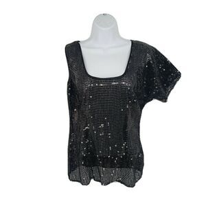 Plenty by Tracy Reese Black Sequin One Shoulder Top Small NWOT Show Off Tattoo